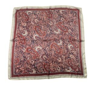 Vintage Satin Scarf Jewel Tone Paisley 25" Hand Roll Square Neck Scarf Retro